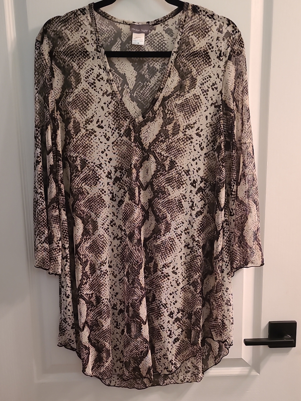 Jordan Taylor Cream and Brown Snake-Print V-Neck Swim Coverup